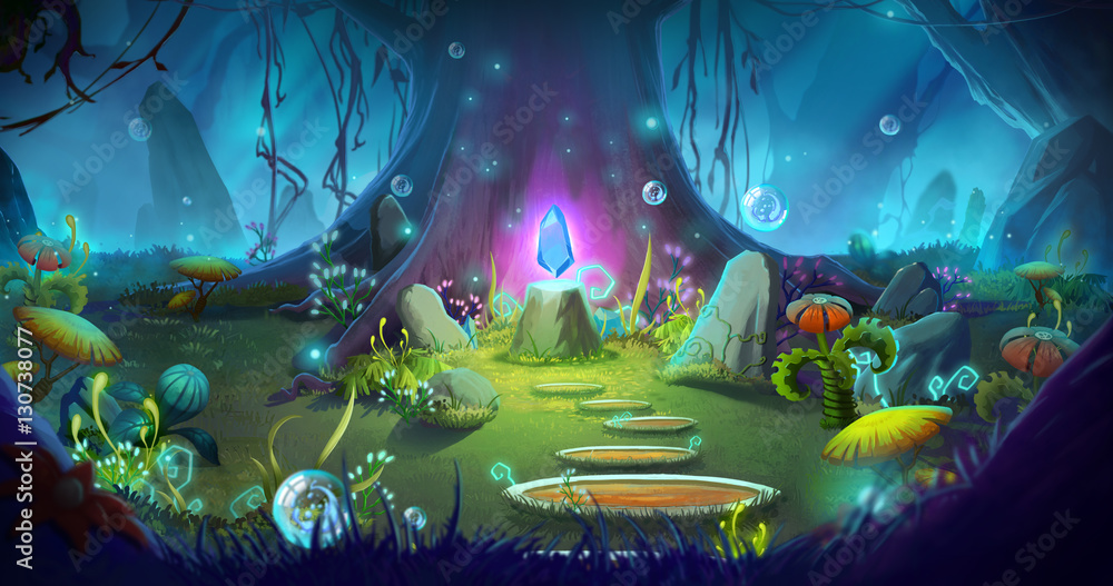 Fantasy and Magical Forest. Video Game's Digital CG Artwork, Concept  Illustration, Realistic Cartoon Style Background Stock Illustration | Adobe  Stock