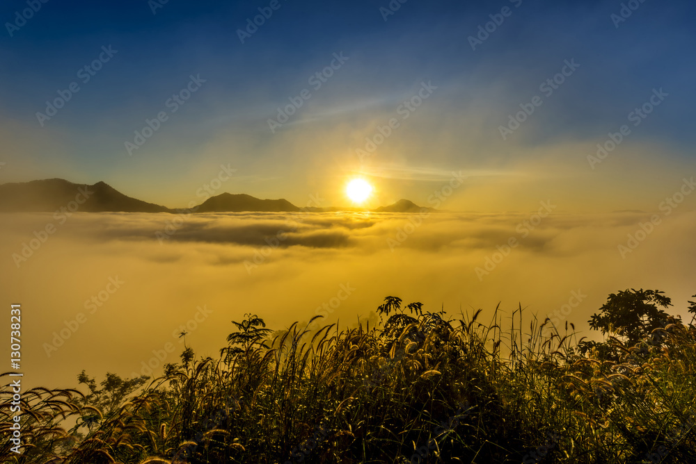 Sunrise mountain with mist, Phu Thok, Loei, Thailand
