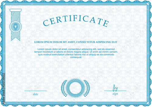 Blue guilloche official certificate. 