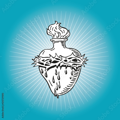 Immaculate Heart of Blessed Virgin Mary tattoo illustration design