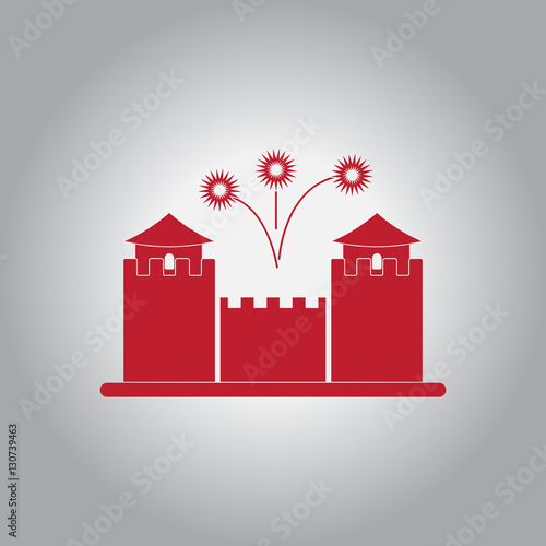 Great wall monument Vector illustration of Chinese new year celebration in flat style Great wall of China and fireworks