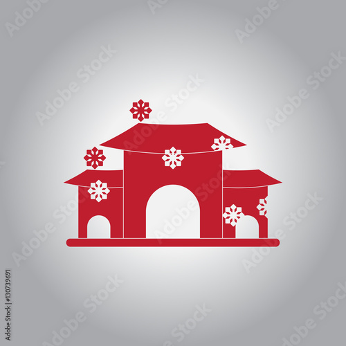 Chinese house and snow Vector illustration of Chinese new year celebration in flat style Pagoda winter