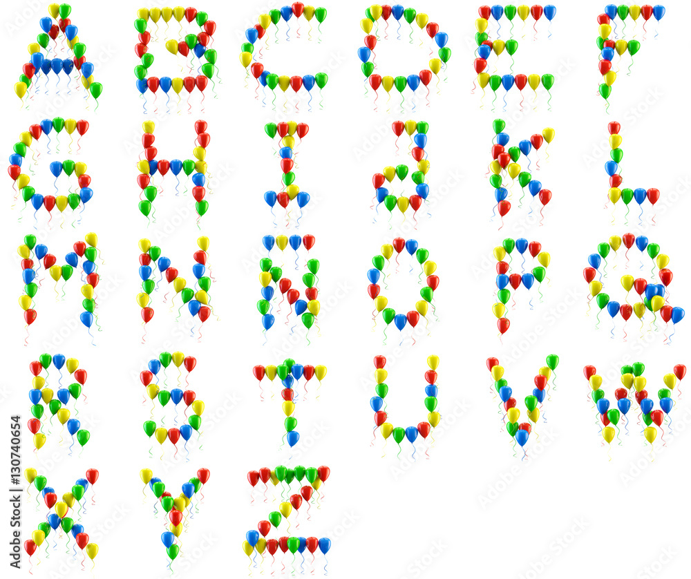Abecedario con globos sobre fondo blanco.Alfabeto para niños,celebraciones,cumpleaños,aniversarios y bodas Abecedario con globos sobre fondo blanco.Alfabeto para niños,celebraciones,cumpleaños,aniversarios y bodas