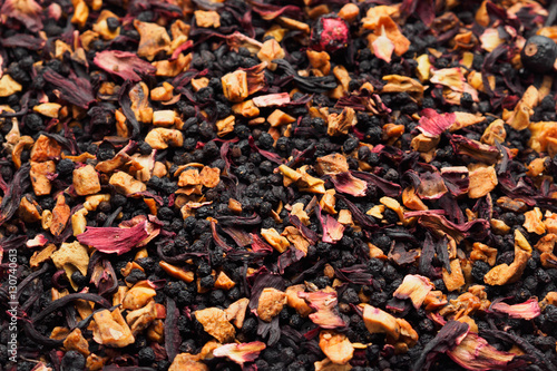 Tea made of forest fruits and berries. Elderberry, apple, hibiscus, black currant and blueberry. © Philip