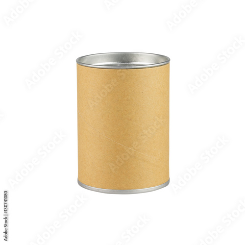 tin can with blank brown label isolated on white background - clipping paths