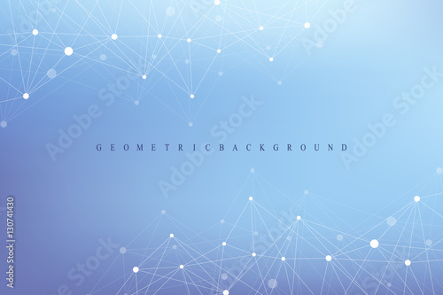 Geometric graphic background molecule and communication. Big data complex with compounds. Perspective backdrop. Minimal array. Digital data visualization. Scientific cybernetic vector illustration.