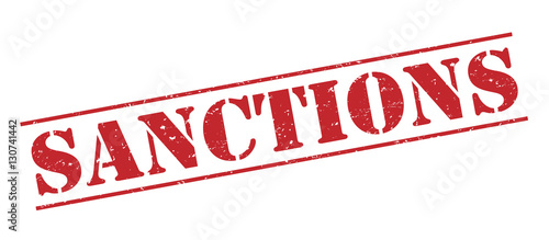 sanctions red stamp on white background