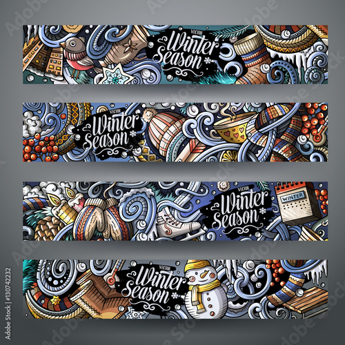 Cartoon doodles winter season banners