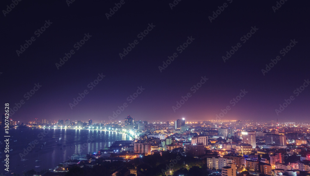 Night cityscape of the Pattaya city