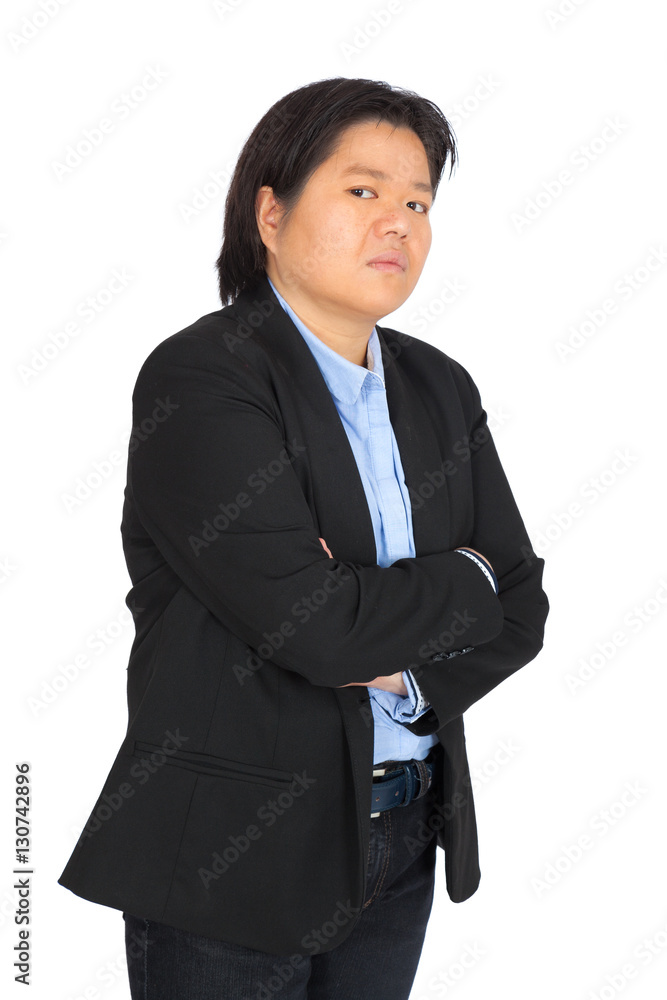 Beautiful woman doing different expressions in different sets of clothes: arms crossed Beautiful woman doing different expressions in different sets of clothes: arms crossed