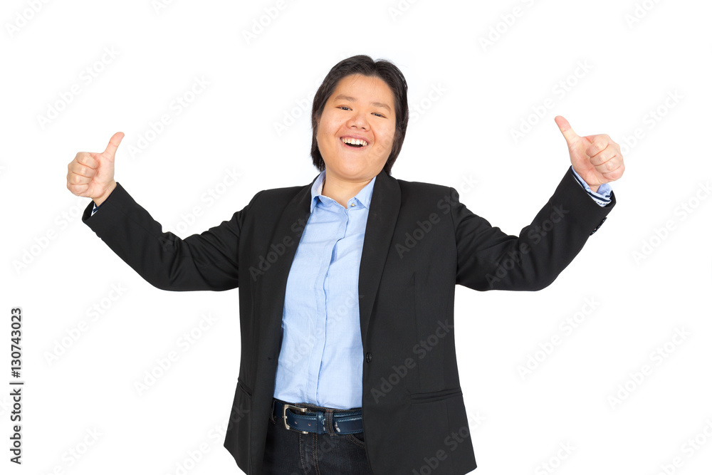 Beautiful woman doing different expressions in different sets of clothes: thumbs up Beautiful woman doing different expressions in different sets of clothes: thumbs up