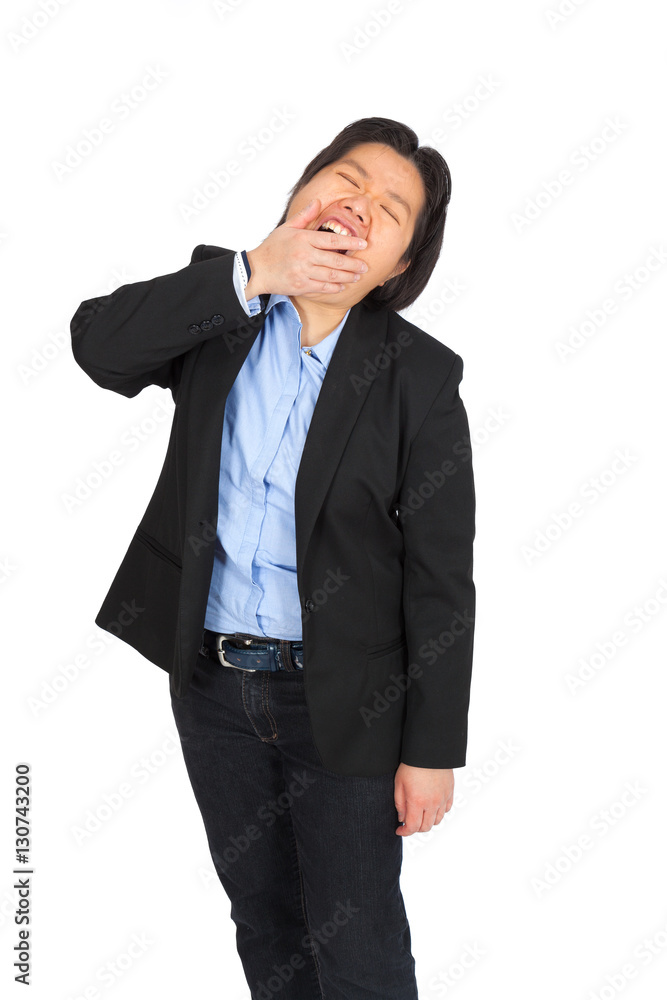 Beautiful woman doing different expressions in different sets of clothes: yawn Beautiful woman doing different expressions in different sets of clothes: yawn