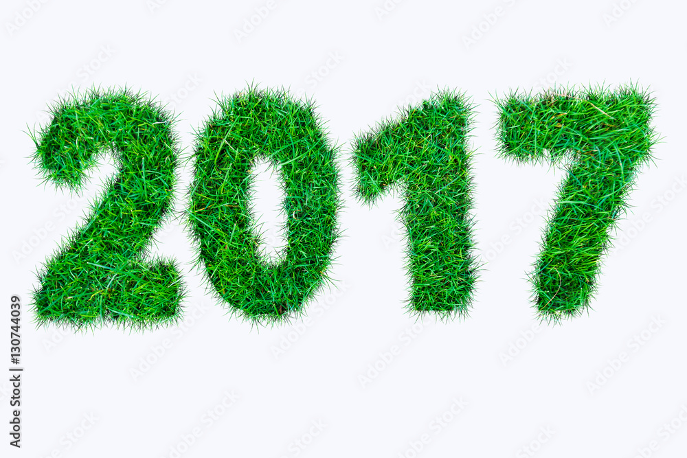 2017 alphabet number from green grass on white background. 2017 alphabet number from green grass on white background.
