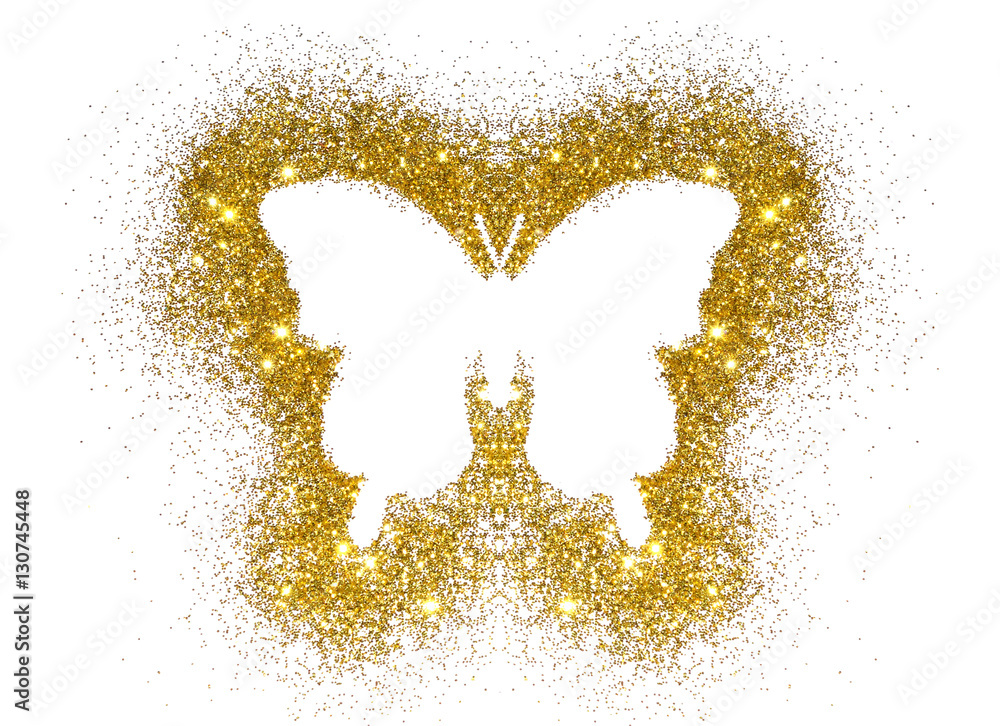Naklejka premium Butterfly of golden glitter on white background, icon for your design
