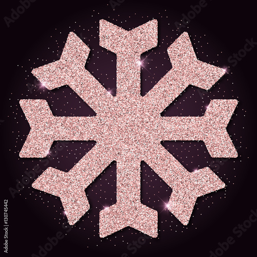 Pink golden glitter sightly snowflake. Luxurious christmas design element, vector illustration.