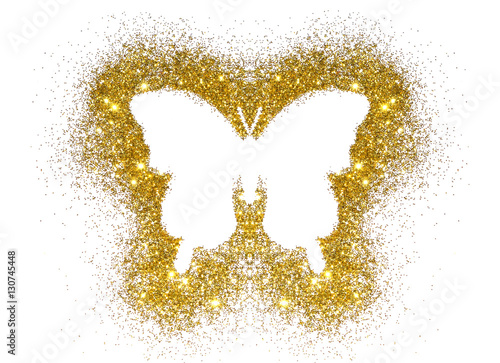 Butterfly of golden glitter on white background, icon for your design