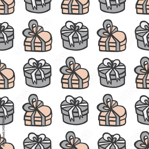 Texture for wrapping paper gift boxes with bows. Seamless vector pattern with present.