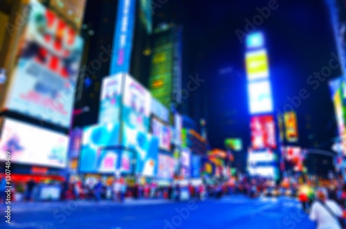 View of Times Square at night in New York City with blurred effect