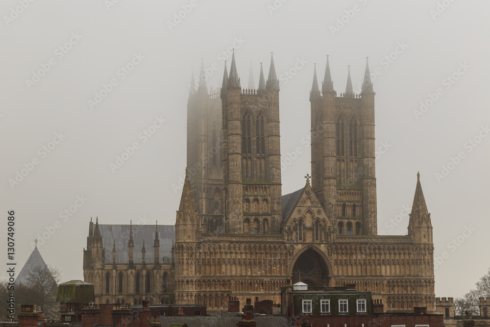 Tight view of Lincoln Cathedral in the fog, England. Tight view of Lincoln Cathedral in the fog, England.