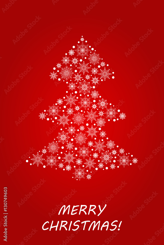 Christmas tree made from snowflakes and snow. Vector illustration for postcard, banner, poster, invitation, etc.