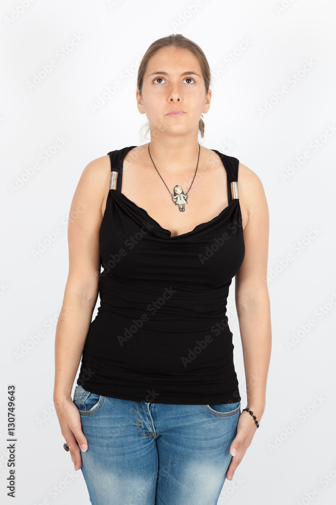 © chris_b_paris - Beautiful woman doing different expressions in different sets of clothes: at attention