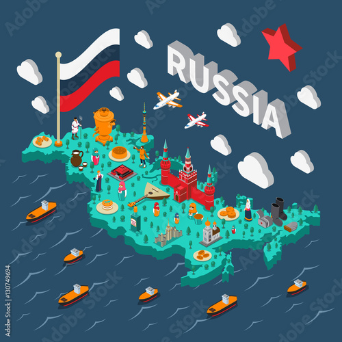 Russia Isometric Touristic Map