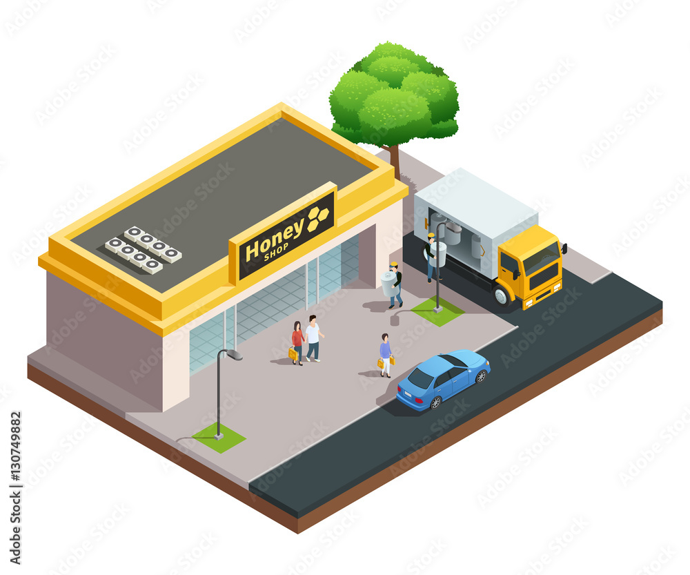 Honey Shop Isometric Composition Honey Shop Isometric Composition