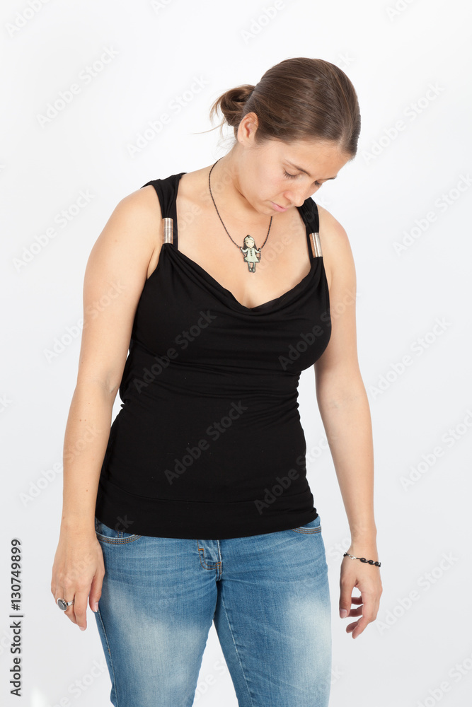 Beautiful woman doing different expressions in different sets of clothes: tired Beautiful woman doing different expressions in different sets of clothes: tired