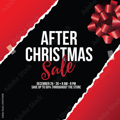 After Christmas or Boxing Day Sale torn wrapping paper and ribbon marketing background. EPS 10 vector illustration.