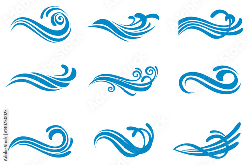 collection with abstract symbols of blue water splash