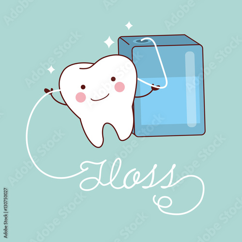 cute cartoon teeth with floss