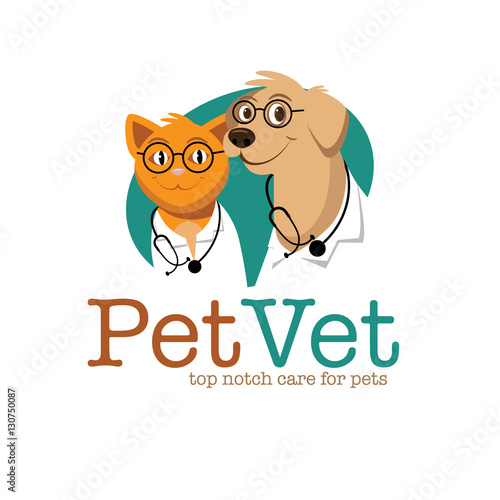 Cartoon Dog and Cat flat design veterinarian or pet shop icon. EPS 10 vector.