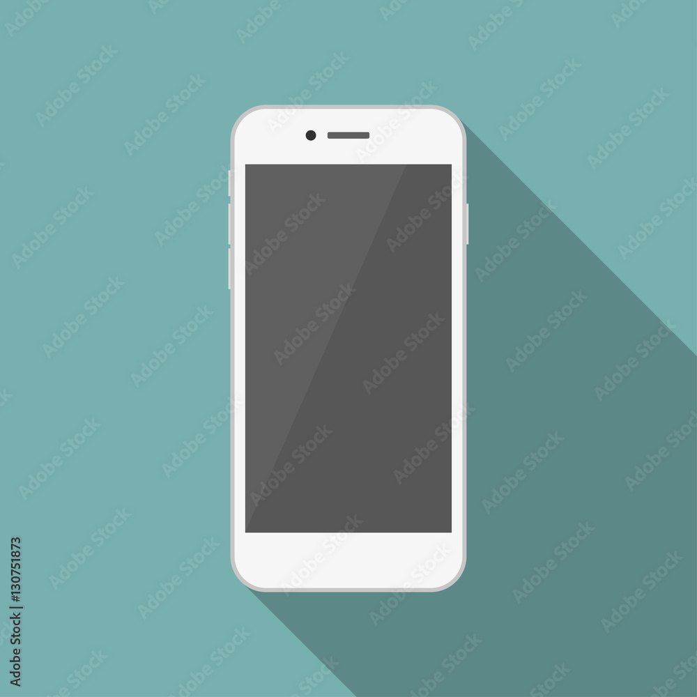 White smartphone in a flat design with long shadow White smartphone in a flat design with long shadow