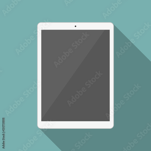 White tablet in a flat design with long shadow