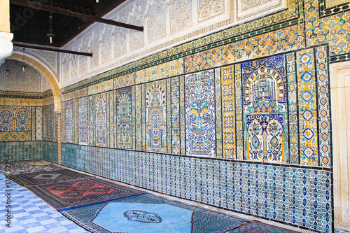 The Ceramic wall interior of Sidi Sahbi Mausoleum, Kairouan, Tunisia
