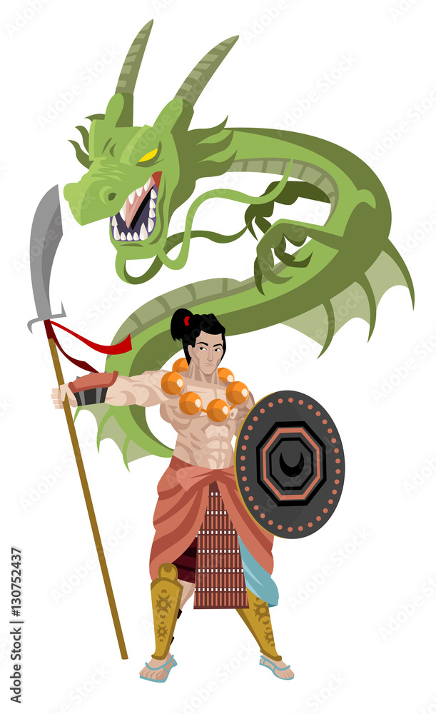 great asian warrior with naginata blade and shield and dragon spirit animal Stock Vector | Adobe Stock great asian warrior with naginata blade and shield and dragon spirit animal Stock Vector | Adobe Stock