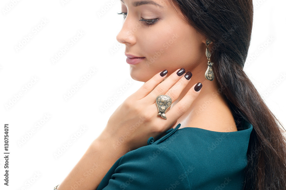 Obraz premium Fashion portrait of beautiful young woman in stylish. Stylish ha