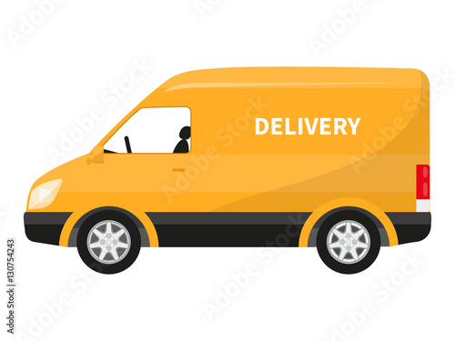 Vector flat icon cartoon yellow delivery truck