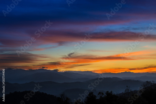 Sky scape scenic view from the top of mountain peak with beautiful cloudy sunset twilight sky, Tak, Thailand