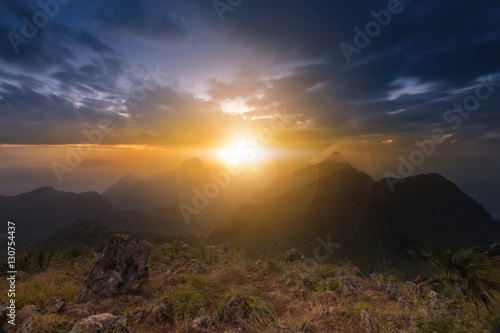 View from the highest mountain peak of Chiang Dao with beautiful cloudy sunset twilight sky  Chiang mai  Thailand