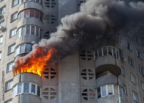 Fire in residential building at Obolon district in Kyiv, Ukraine