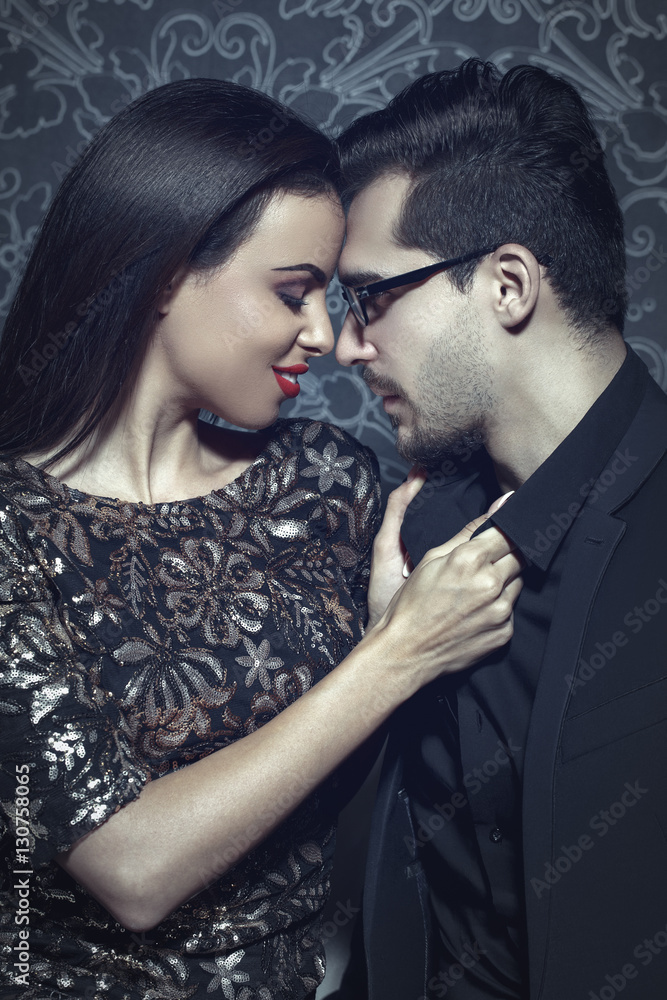 Sexy woman grab smart rich man by collar Stock Photo Adobe Stock