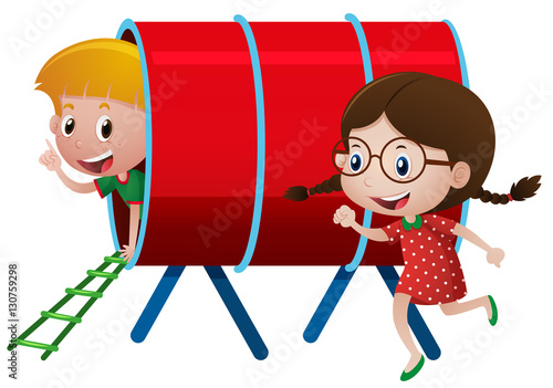 Two kids playing in the tube