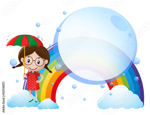 Background template with girl and rainbow