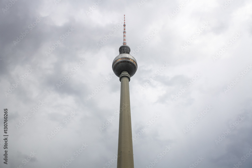 minimal berlin tv tower rainy autumn day