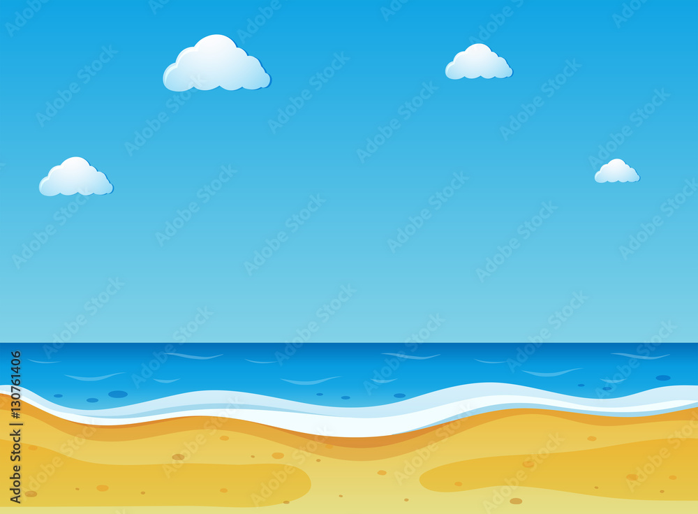 Beach scene with blue sky