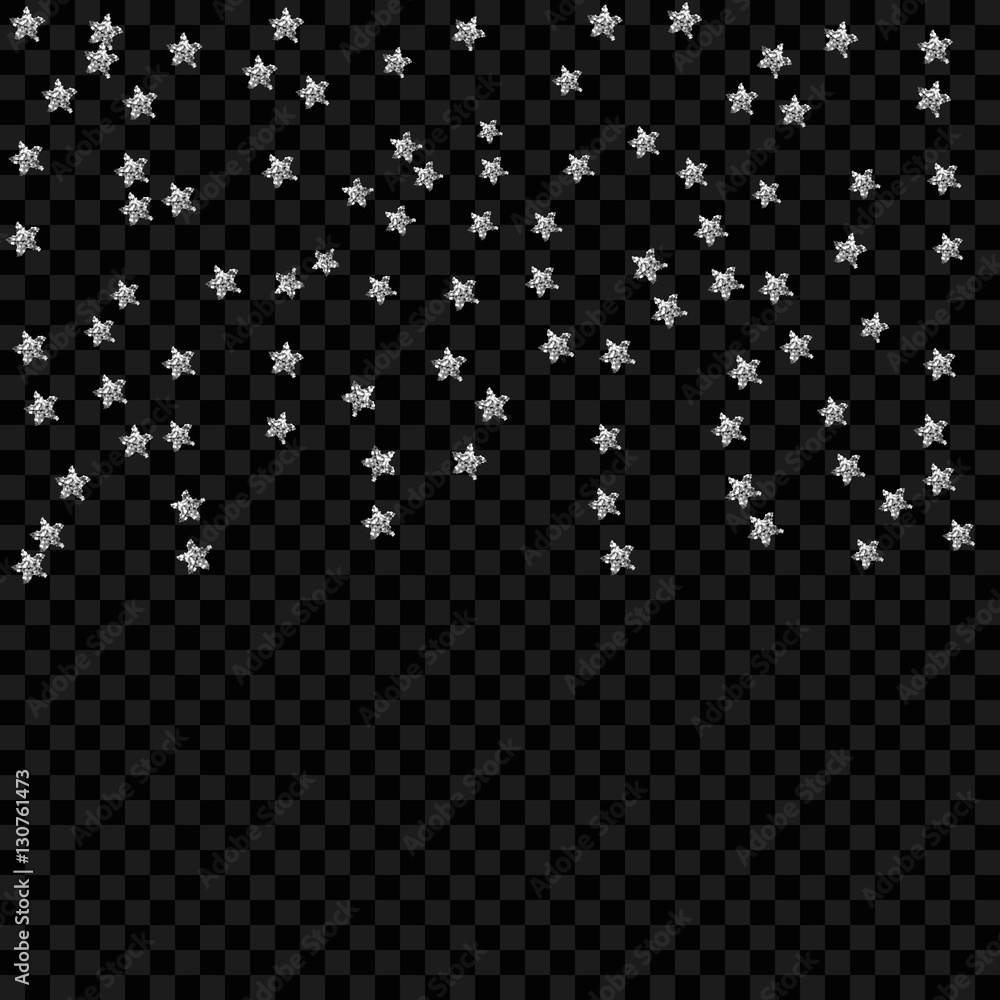 Silver star isolated on transparent background. Falling siver abstract