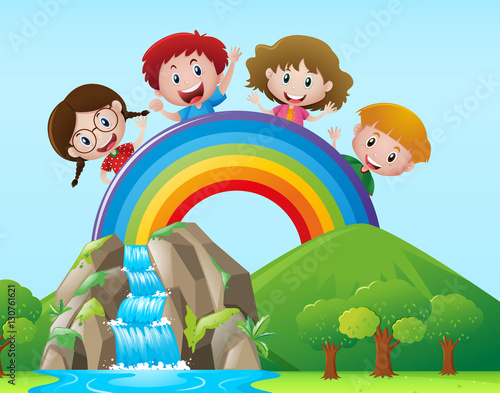 Four kids on the rainbow
