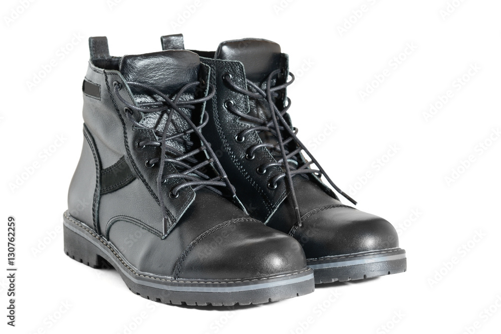 New black leather boots on a white background New black leather boots on a white background