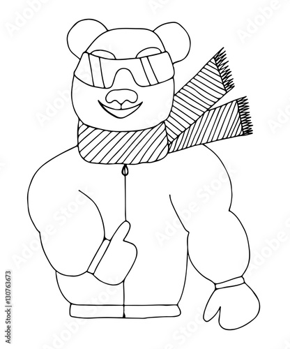Fototapeta Naklejka Na Ścianę i Meble -  Panda is sun glasses in a winter jacket and scarf